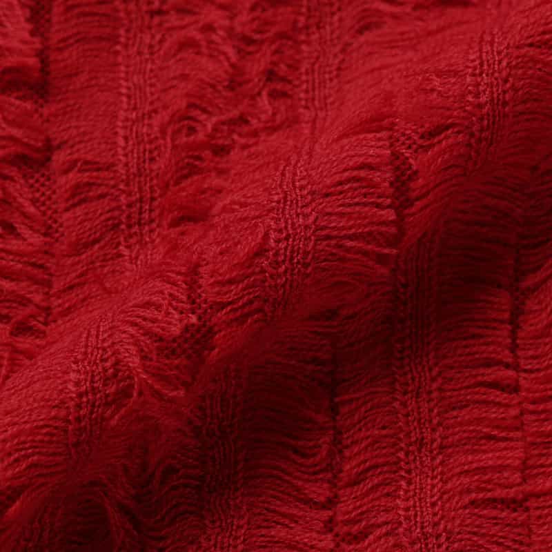 BARNEYS NEW YORK ウォッシャブル ウール素材フリンジデザイン ハーフスリーブ リボンニットプルオーバー RED