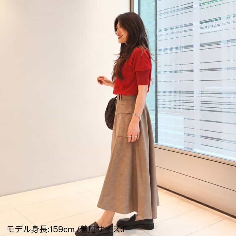 BARNEYS NEW YORK ウォッシャブル ウール素材フリンジデザイン ハーフスリーブ リボンニットプルオーバー RED