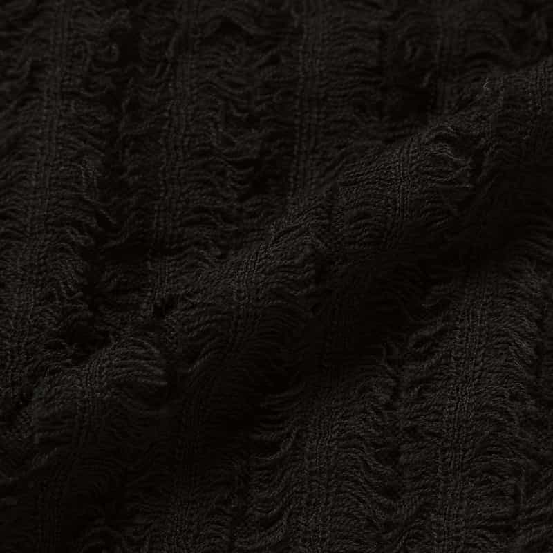 BARNEYS NEW YORK ウォッシャブル ウール素材フリンジデザイン ハーフスリーブ リボンニットプルオーバー BLACK