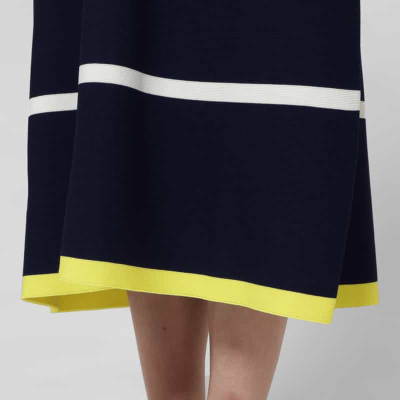 BARNEYS NEW YORK ウォッシャブル ノースリーブ マルチカラーライン リブニットフレアドレス NAVY