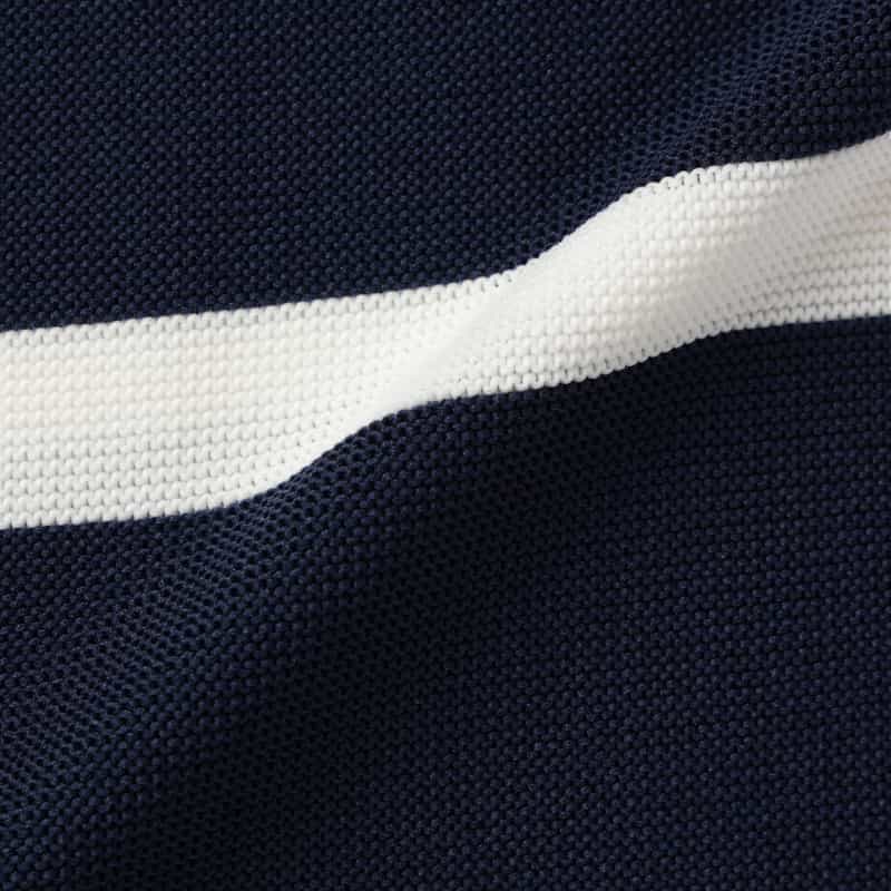 BARNEYS NEW YORK ウォッシャブル ノースリーブ マルチカラーライン リブニットフレアドレス NAVY