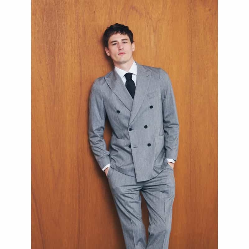 BARNEYS NEW YORK セットアップ ヘリンボーン柄ダブルブレストデニムジャケット LIGHT GRAY