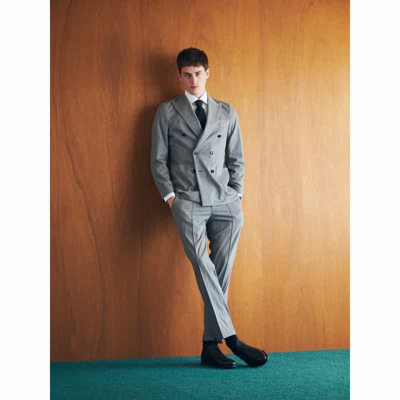 BARNEYS NEW YORK セットアップ ヘリンボーン柄ダブルブレストデニムジャケット LIGHT GRAY