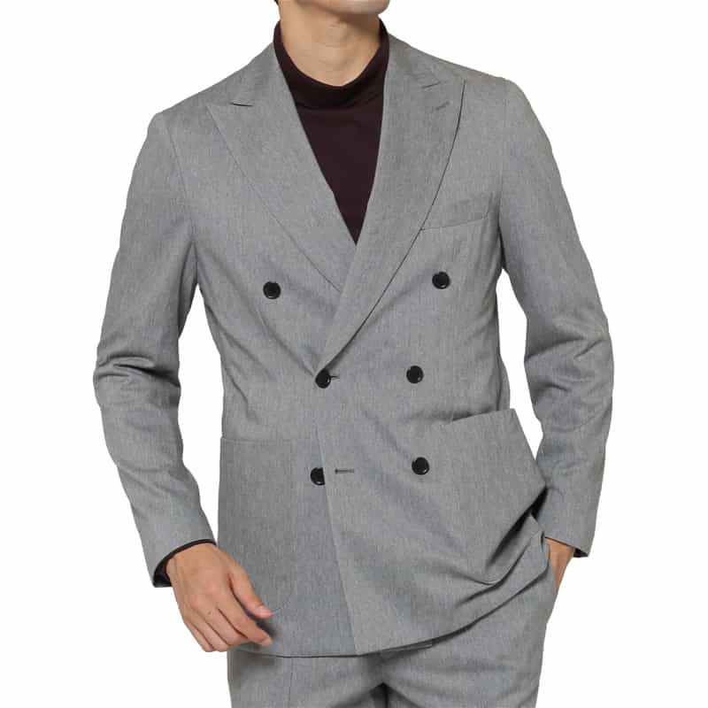 BARNEYS NEW YORK セットアップ ヘリンボーン柄ダブルブレストデニムジャケット LIGHT GRAY