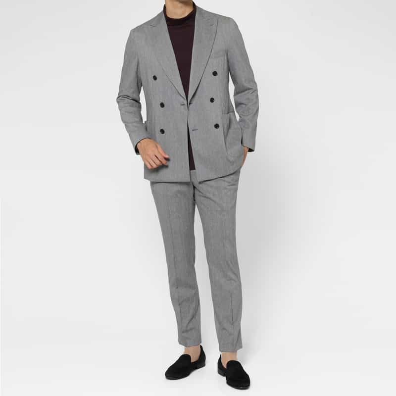 BARNEYS NEW YORK セットアップ ヘリンボーン柄ダブルブレストデニムジャケット LIGHT GRAY