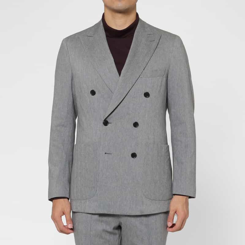 BARNEYS NEW YORK セットアップ ヘリンボーン柄ダブルブレストデニムジャケット LIGHT GRAY