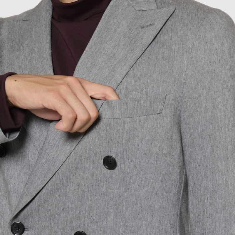 BARNEYS NEW YORK セットアップ ヘリンボーン柄ダブルブレストデニムジャケット LIGHT GRAY