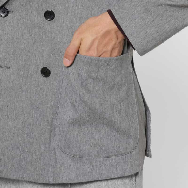 BARNEYS NEW YORK セットアップ ヘリンボーン柄ダブルブレストデニムジャケット LIGHT GRAY