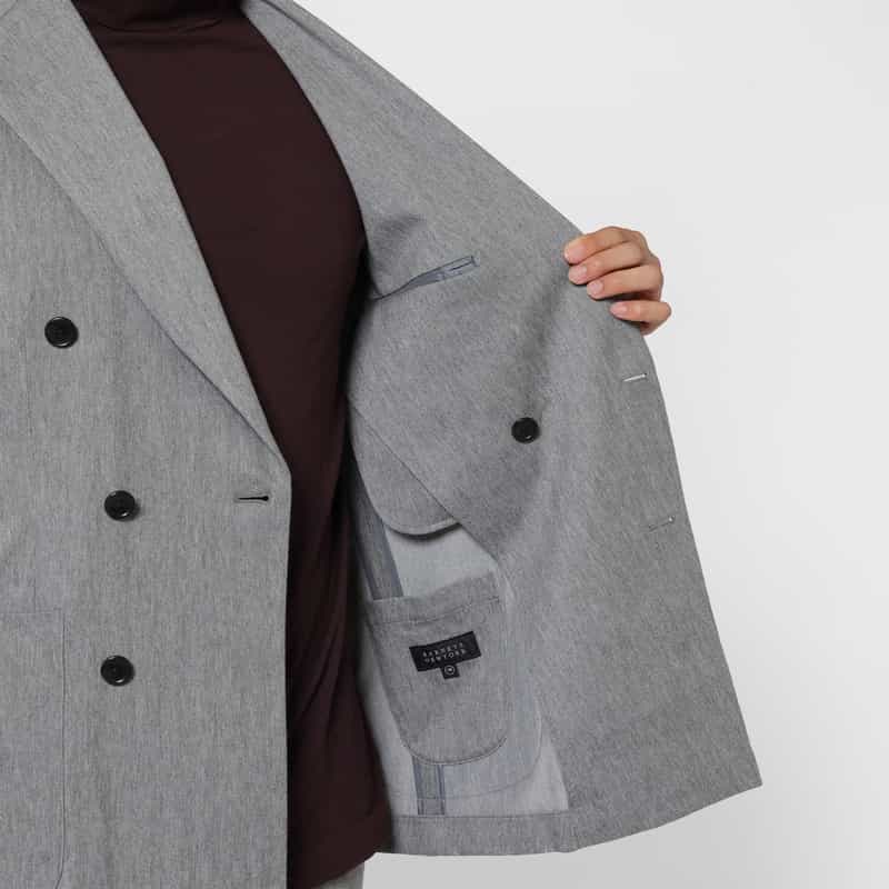 BARNEYS NEW YORK セットアップ ヘリンボーン柄ダブルブレストデニムジャケット LIGHT GRAY