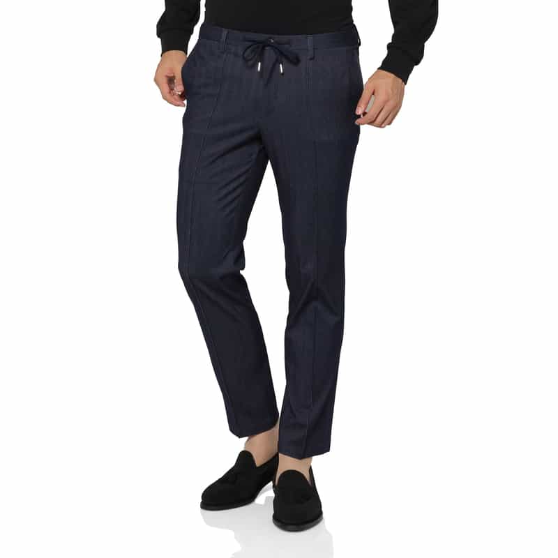 BARNEYS NEW YORK セットアップ ヘリンボーン柄デニムパンツ NAVY