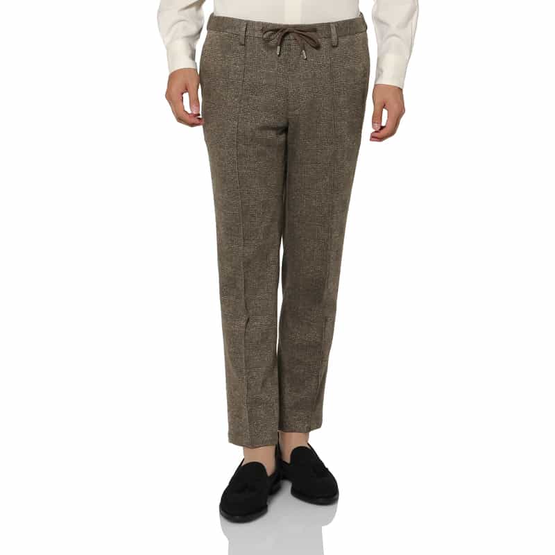 BARNEYS NEW YORK セットアップ グレンチェック柄ジャージーパンツ BROWN