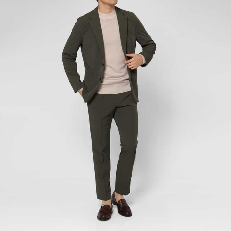 BARNEYS NEW YORK セットアップ ストレッチ素材シングルジャケット KHAKI