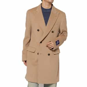 カシミヤ100％ヘリンボーン柄ダブルブレストロングコート