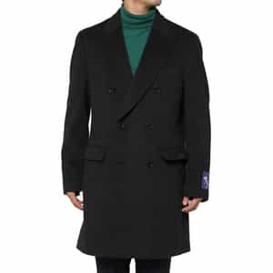 カシミヤ100％ヘリンボーン柄ダブルブレストロングコート