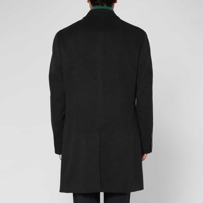 BARNEYS NEW YORK カシミヤ100％ヘリンボーン柄ダブルブレストロングコート DARK GRAY