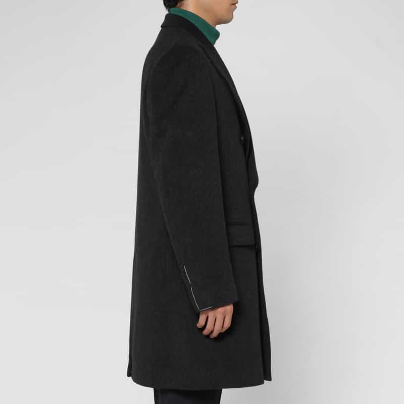 BARNEYS NEW YORK カシミヤ100％ヘリンボーン柄ダブルブレストロングコート DARK GRAY