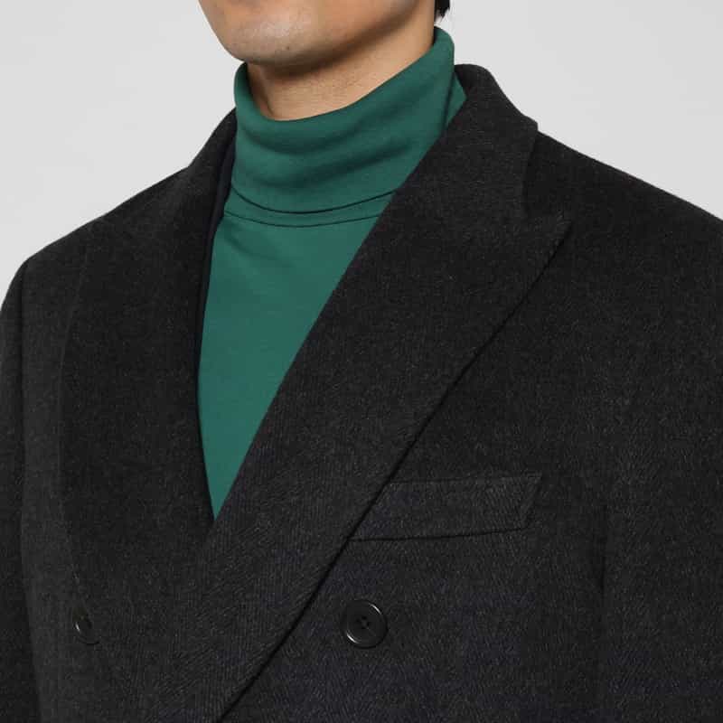 BARNEYS NEW YORK カシミヤ100％ヘリンボーン柄ダブルブレストロングコート DARK GRAY