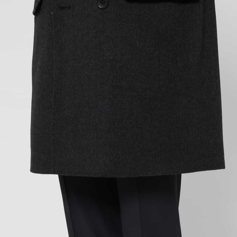BARNEYS NEW YORK カシミヤ100％ヘリンボーン柄ダブルブレストロングコート DARK GRAY