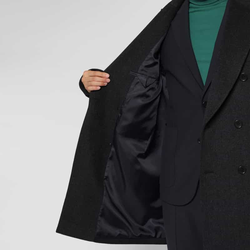BARNEYS NEW YORK カシミヤ100％ヘリンボーン柄ダブルブレストロングコート DARK GRAY