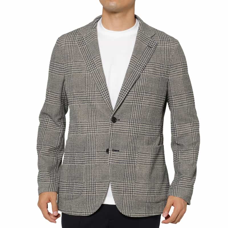 BARNEYS NEW YORK グレンチェック柄ジャージージャケット BLUE