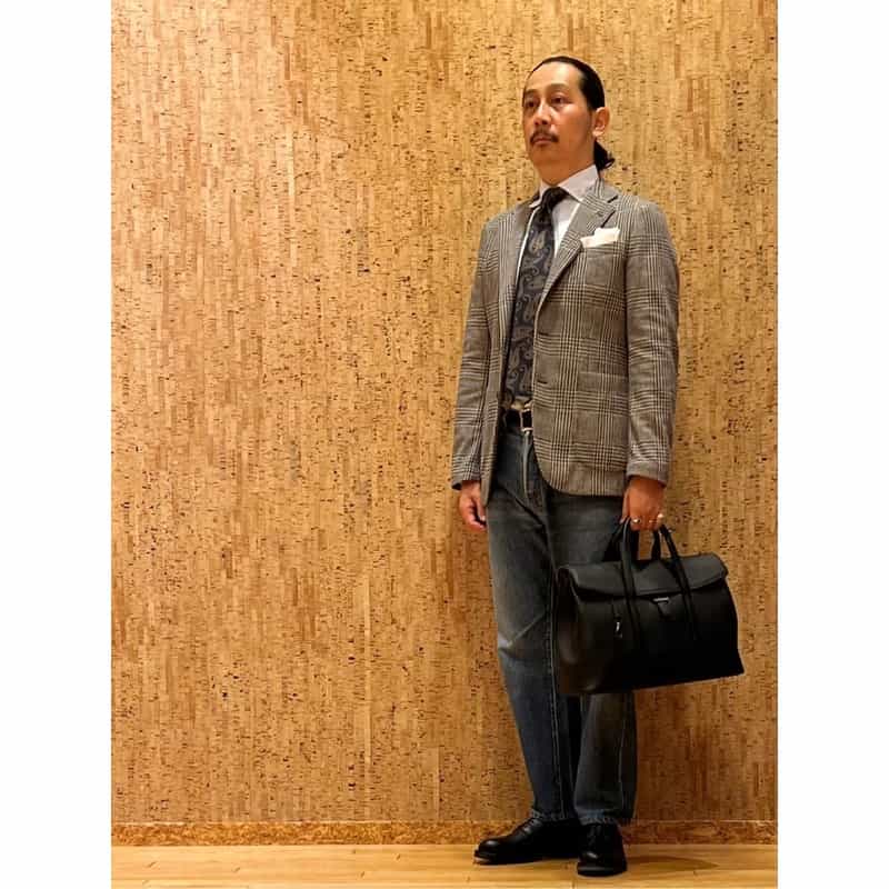 BARNEYS NEW YORK グレンチェック柄ジャージージャケット BLUE