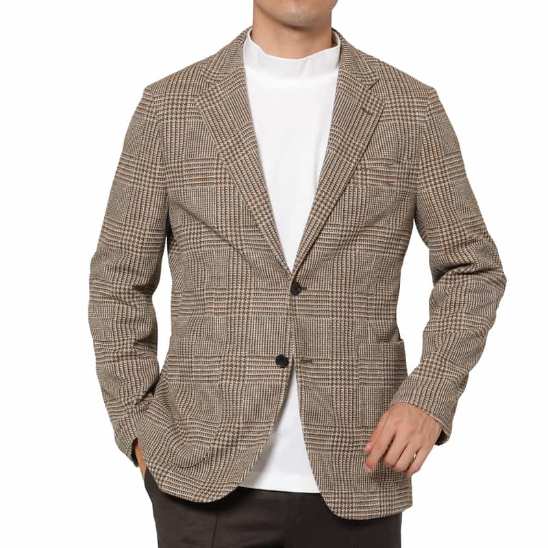 BARNEYS NEW YORK グレンチェック柄ジャージージャケット BROWN