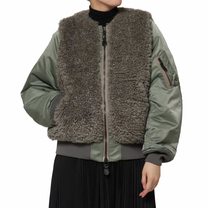 HYKE HYKE＜ハイク＞ 異素材コンビネーションMA-1ジャケット KHAKI