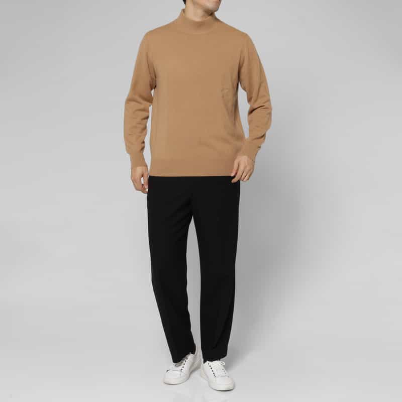 BARNEYS NEW YORK カシミヤ100％ハイゲージモックネックニットプルオーバー BEIGE