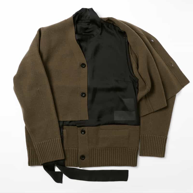 SACAI SACAI＜サカイ＞ タイ付きウールニットカーディガン BROWN