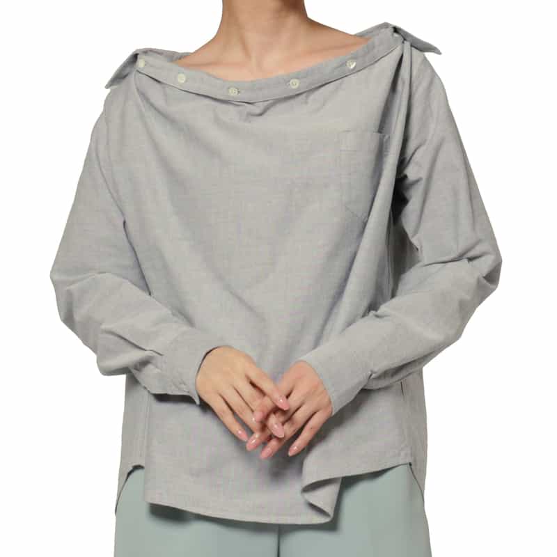 PILLINGS PILLINGS ＜ピリングス＞ ワイドネックブラウス GRAY