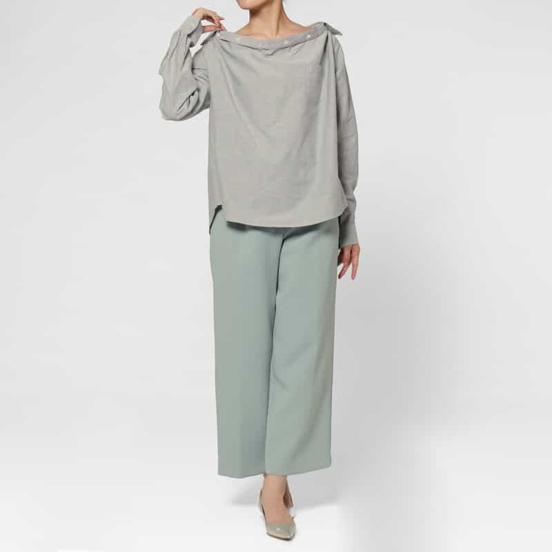 PILLINGS PILLINGS ＜ピリングス＞ ワイドネックブラウス GRAY
