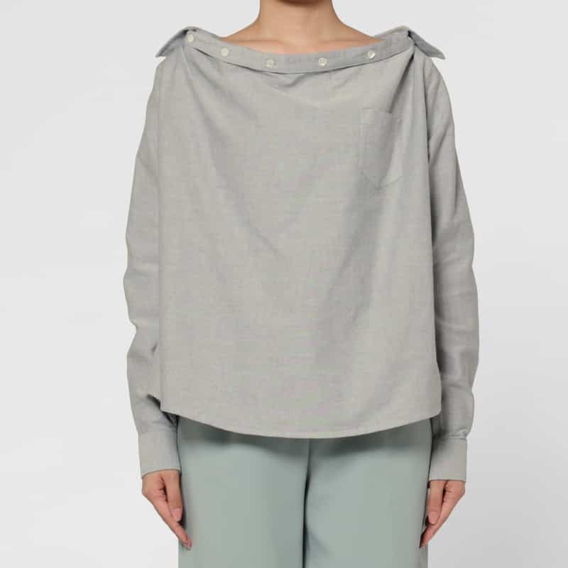 PILLINGS PILLINGS ＜ピリングス＞ ワイドネックブラウス GRAY