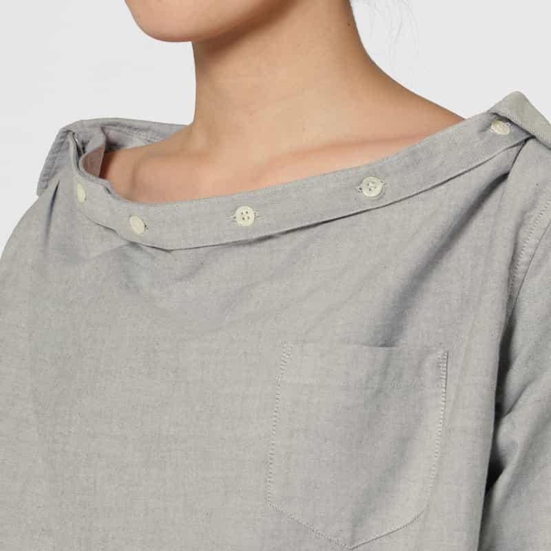 PILLINGS PILLINGS ＜ピリングス＞ ワイドネックブラウス GRAY
