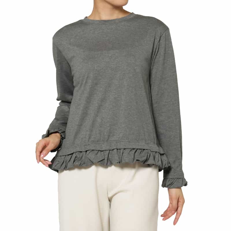 PILLINGS PILLINGS ＜ピリングス＞ フリルヘム ロングスリーブシアーカットソー GRAY
