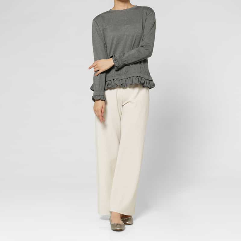 PILLINGS PILLINGS ＜ピリングス＞ フリルヘム ロングスリーブシアーカットソー GRAY