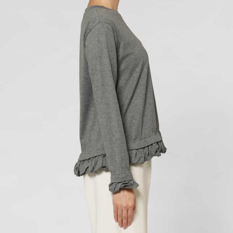 PILLINGS PILLINGS ＜ピリングス＞ フリルヘム ロングスリーブシアーカットソー GRAY
