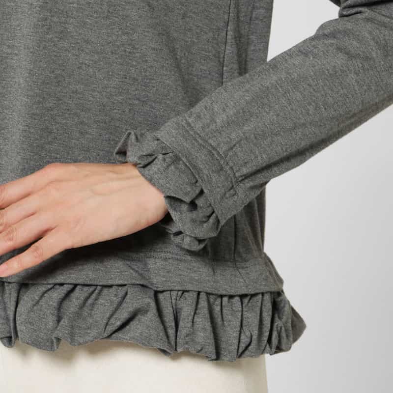PILLINGS PILLINGS ＜ピリングス＞ フリルヘム ロングスリーブシアーカットソー GRAY