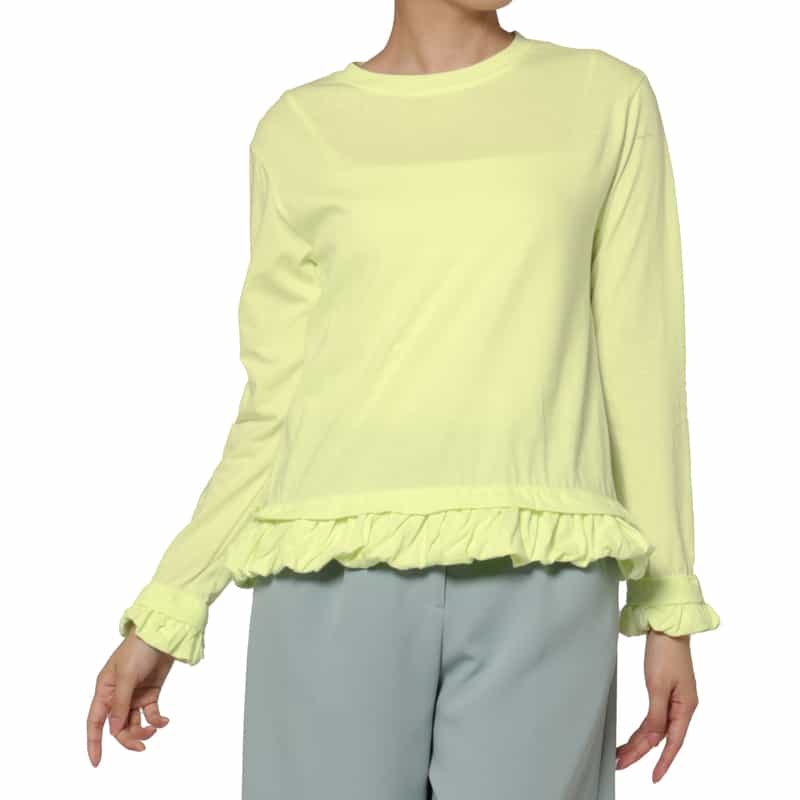 PILLINGS PILLINGS ＜ピリングス＞ フリルヘム ロングスリーブシアーカットソー YELLOW