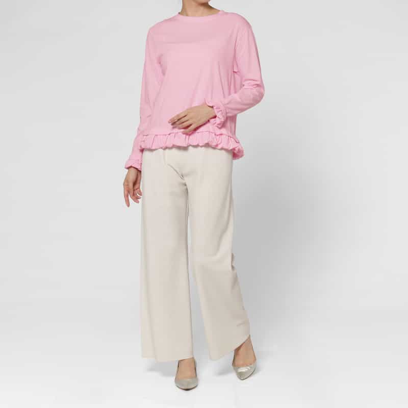 PILLINGS PILLINGS ＜ピリングス＞ フリルヘム ロングスリーブシアーカットソー PINK