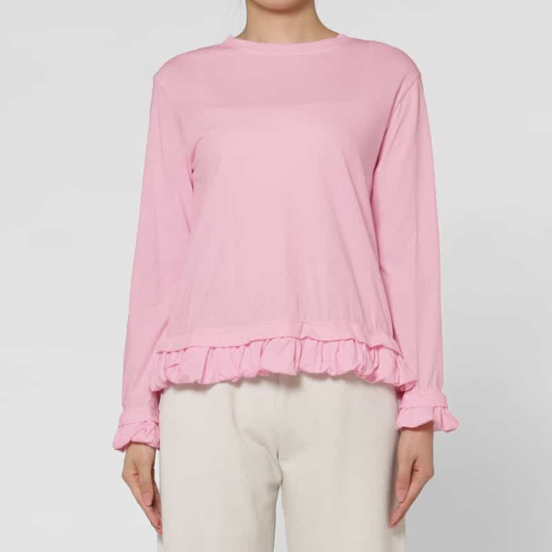 PILLINGS PILLINGS ＜ピリングス＞ フリルヘム ロングスリーブシアーカットソー PINK