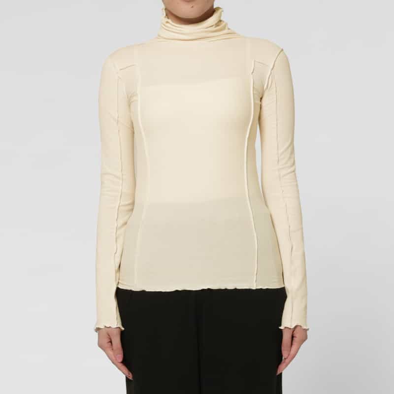 BASERANGE BASERANGE ＜ベースレンジ＞ シアー素材 タートルネック ロングスリーブリブカットソー OFF WHITE