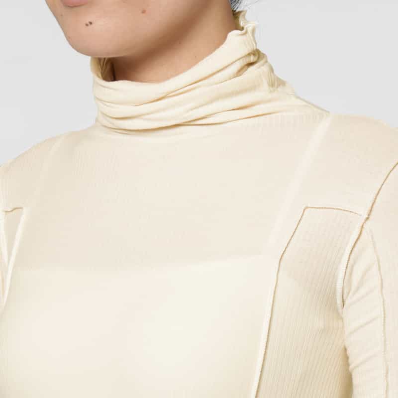 BASERANGE BASERANGE ＜ベースレンジ＞ シアー素材 タートルネック ロングスリーブリブカットソー OFF WHITE