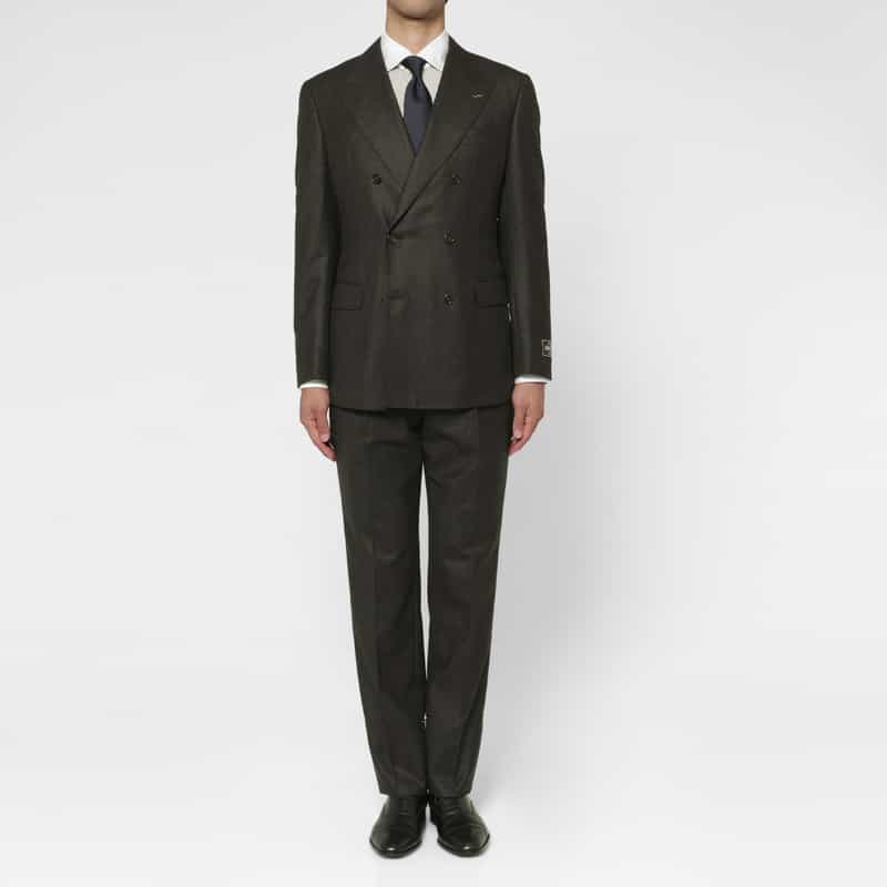 BARNEYS NEW YORK ウールフランネル素材ストライプ柄ダブルブレストスーツ"BROOKLYN" DARK GRAY