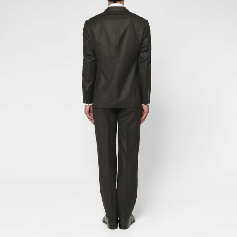 BARNEYS NEW YORK ウールフランネル素材ストライプ柄ダブルブレストスーツ"BROOKLYN" DARK GRAY