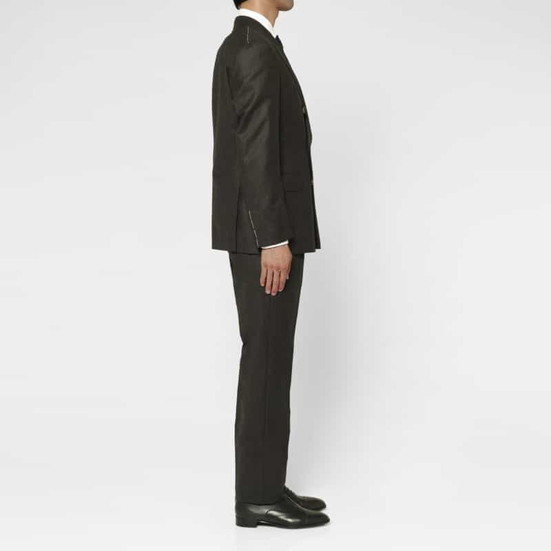 BARNEYS NEW YORK ウールフランネル素材ストライプ柄ダブルブレストスーツ"BROOKLYN" DARK GRAY