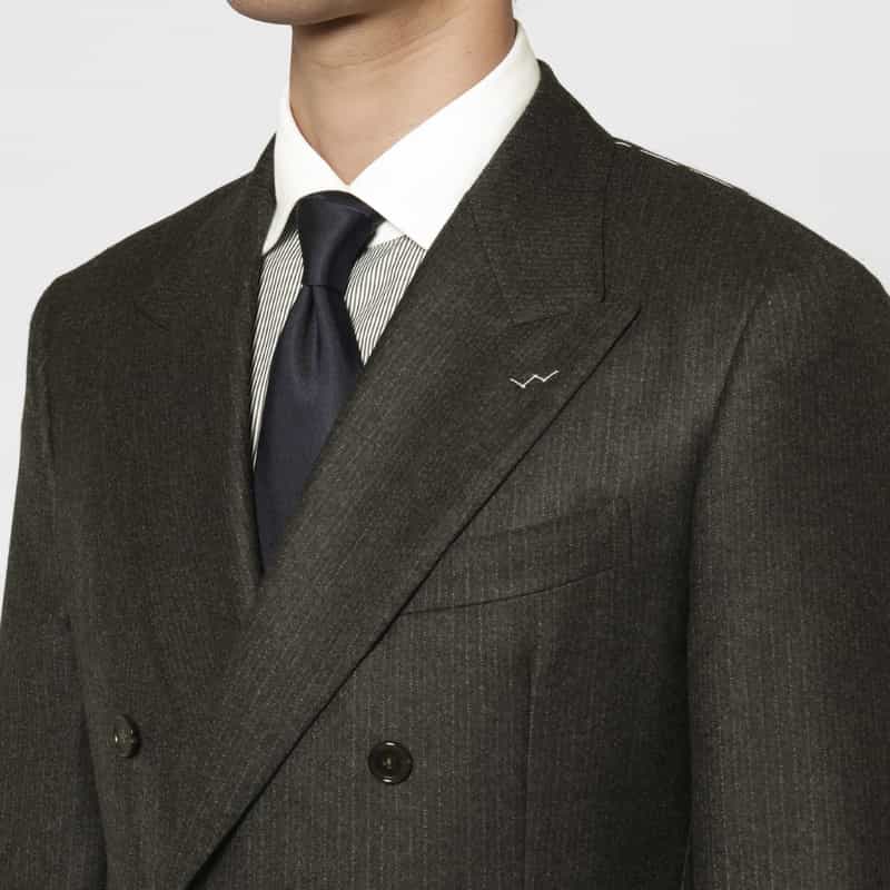 BARNEYS NEW YORK ウールフランネル素材ストライプ柄ダブルブレストスーツ"BROOKLYN" DARK GRAY
