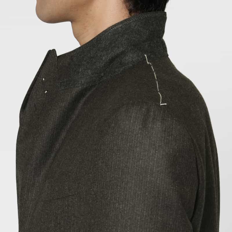 BARNEYS NEW YORK ウールフランネル素材ストライプ柄ダブルブレストスーツ"BROOKLYN" DARK GRAY