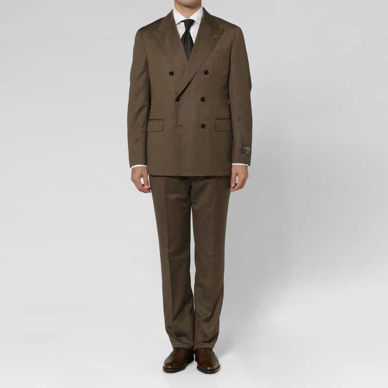 BARNEYS NEW YORK ヘリンボーン柄ダブルブレストスーツ“BROOKLYN" BROWN