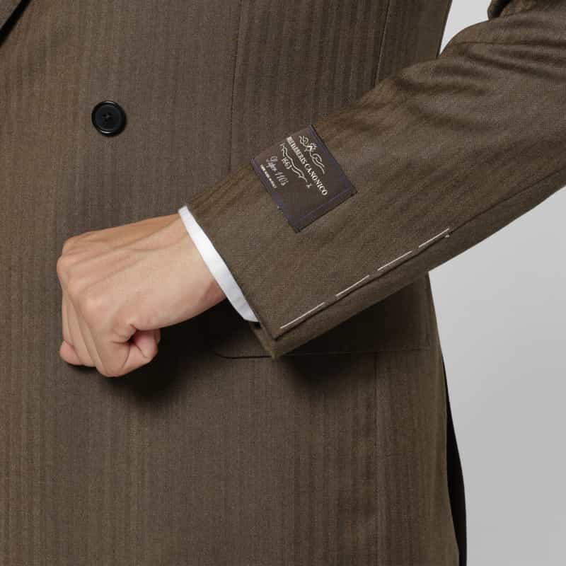BARNEYS NEW YORK ヘリンボーン柄ダブルブレストスーツ“BROOKLYN" BROWN