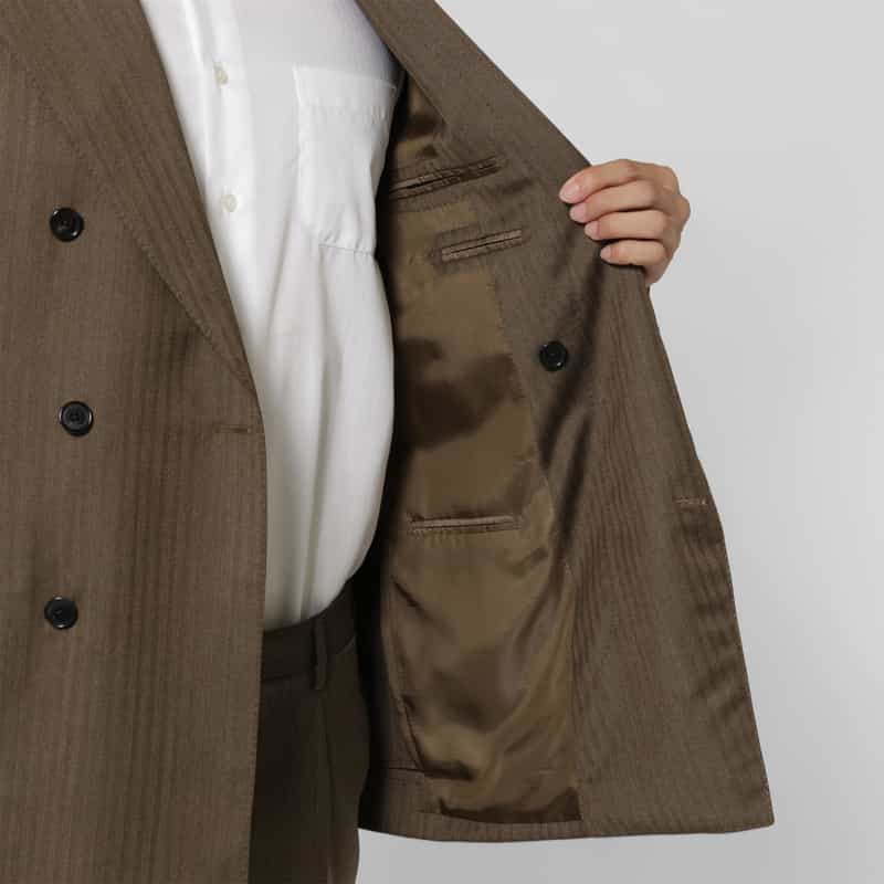 BARNEYS NEW YORK ヘリンボーン柄ダブルブレストスーツ“BROOKLYN" BROWN